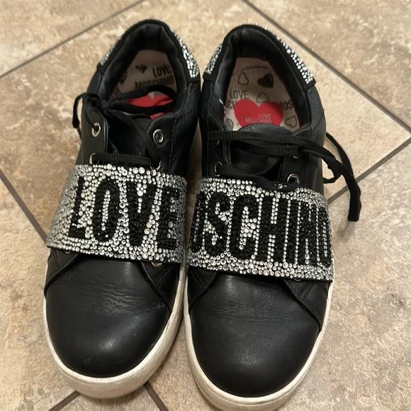 Glitter Love Moschino Embellished Trainer In Black LOVE MOSCHINO